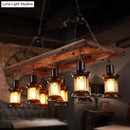 GobekUsa Farmhouse Clear Glass Lantern Island Lighting Fixture with 8 Wood Lights