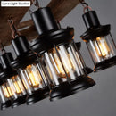 GobekUsa Farmhouse Clear Glass Lantern Island Lighting Fixture with 8 Wood Lights