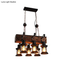 GobekUsa Farmhouse Ceiling Pendant Light - Clear Glass & Brown Island Lamp Lantern with Wood Block Top - 6 Lights"

Note: It is important to strike a balance between an effective product title for SEO purposes and including key descriptive details.