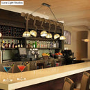 GobekUsa Farmhouse Wood Bowl Shade Pendant Lighting with 6 Fabric Island Lights for Restaurants