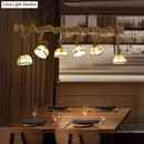 GobekUsa Farmhouse Wood Bowl Shade Pendant Lighting with 6 Fabric Island Lights for Restaurants