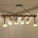 GobekUsa Farmhouse Wood Bowl Shade Pendant Lighting with 6 Fabric Island Lights for Restaurants
