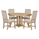 5-Piece Dining Set Extendable Round Table and 4 Upholstered Chairs Farmhouse Dining Set for Kitchen, Dining Room(Natural Wood Wash)