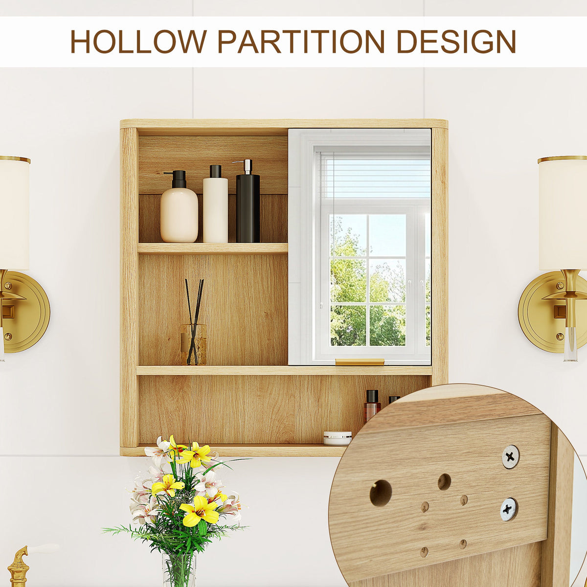 Natural Wood Finish Wall Mounted Mirror Cabinet, photo 10 of 10