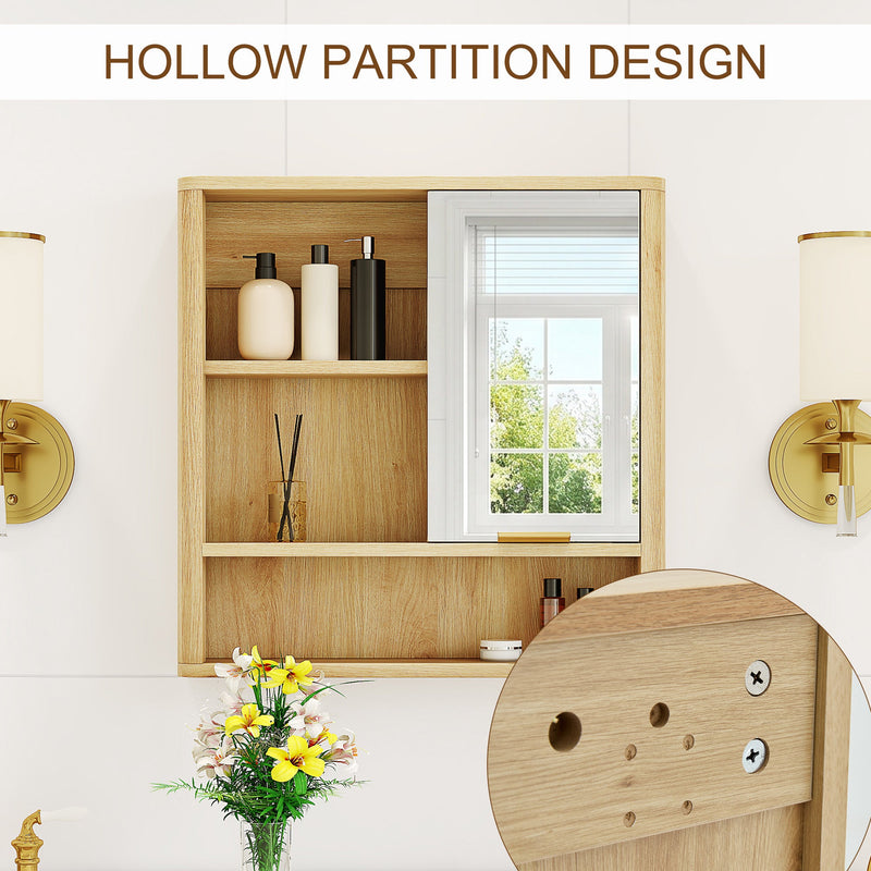 Natural Wood Finish Wall Mounted Mirror Cabinet, photo 10 of 10