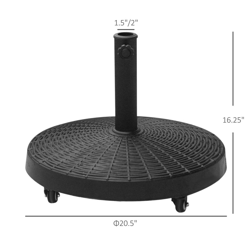 50 lbs. Umbrella Base, 20.5", Round Heavy Duty Umbrella Stand with Wheels for 1.5" or 2" Umbrella Poles, Patio Market Stand for Outdoor, Lawn, Deck, Poolside, Black