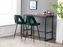 Akoya Collection Modern Contemporary Velvet Upholstered Connor 28" Bar Stool & Counter Stools with Nailheads and Gold Tipped Black Metal Legs, Set of 2 (Green)