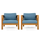 Outdoor Acacia Wood Club Wooden Armchair with Cushions (Set of 2)