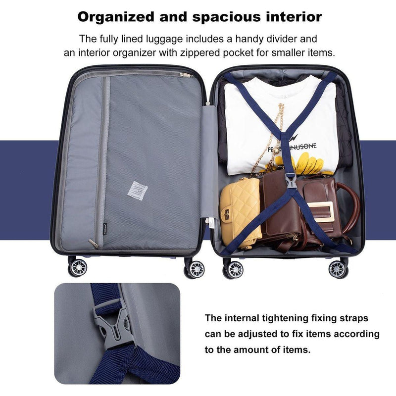 Hardshell Suitcase Spinner Wheels PP Luggage Sets Lightweight Durable Suitcase with TSA Lock,3-Piece Set (20/24/28), Navy