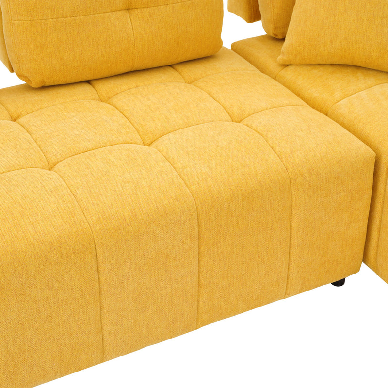 91.73" L-shaped Sofa Sectional Sofa Couch with 2 Stools and 2 Lumbar Pillows for Living Room, Yellow