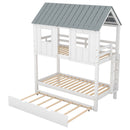 Twin Size House Bunk Bed With Trundle, Roof And Windows - White / Gray by HouseOfZazla