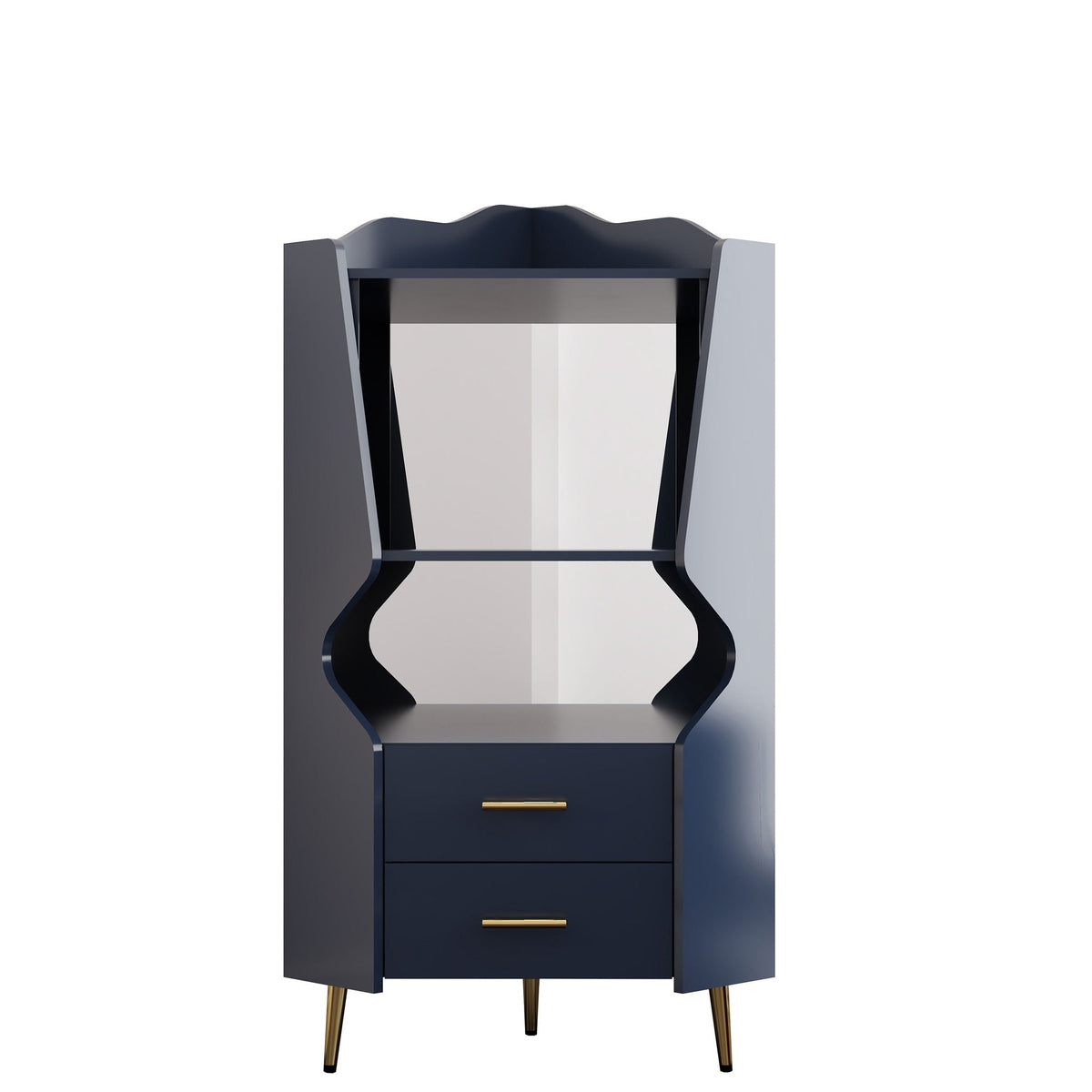Corner Bar Cabinet With Mirrored Back, 2 Open Shelves & 2 Drawers, photo 3 of 12