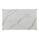 7-Piece Modern Dining Table Set, Rectangular Marble Texture Kitchen Table and 6 PU leather Chairs with X-Shaped Gold Steel Pipe Legs for Dining Room (White)