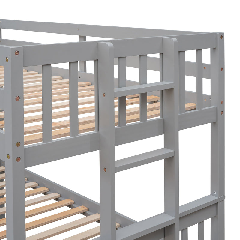 Twin-Over-Full Bunk Bed with Twin size Trundle, Separable Bunk Bed with Drawers for Bedroom - Gray
