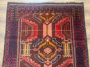 Afghan Rug 3x7, Maroon and Navy Blue, Balouch Carpet, Tribal Rug, New