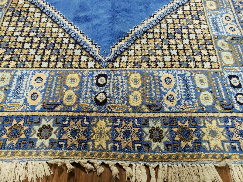 7' X 10' 5" Handmade Moroccan Urban Rabat Wool Carpet Blue Area Rug