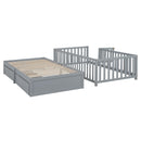 Daybed With Fence Guardrails And 2 Drawers, Split Into Independent Floor Bed & Daybed by HouseOfZazla