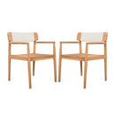 Creative Braided Acacia Wood Outdoor Dining Chairs with Armrests (Set of 2) - Teak / White by HouseOfZazla