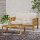 Acacia Wood Loveseat And Coffee Table Set With Cushions by HouseOfZazla