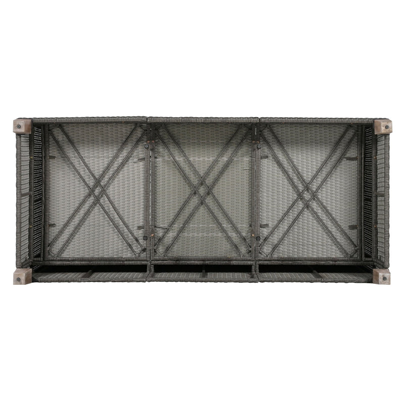 4-Piece Rattan Outdoor Conversation Sofa Set with Wooden Coffee Table and Cushions Seating 5 People for Patio, Garden and Backyard (Grey)