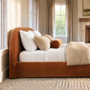 Archie Puffy Grounded Upholstered Platform Bed, King, Burnt