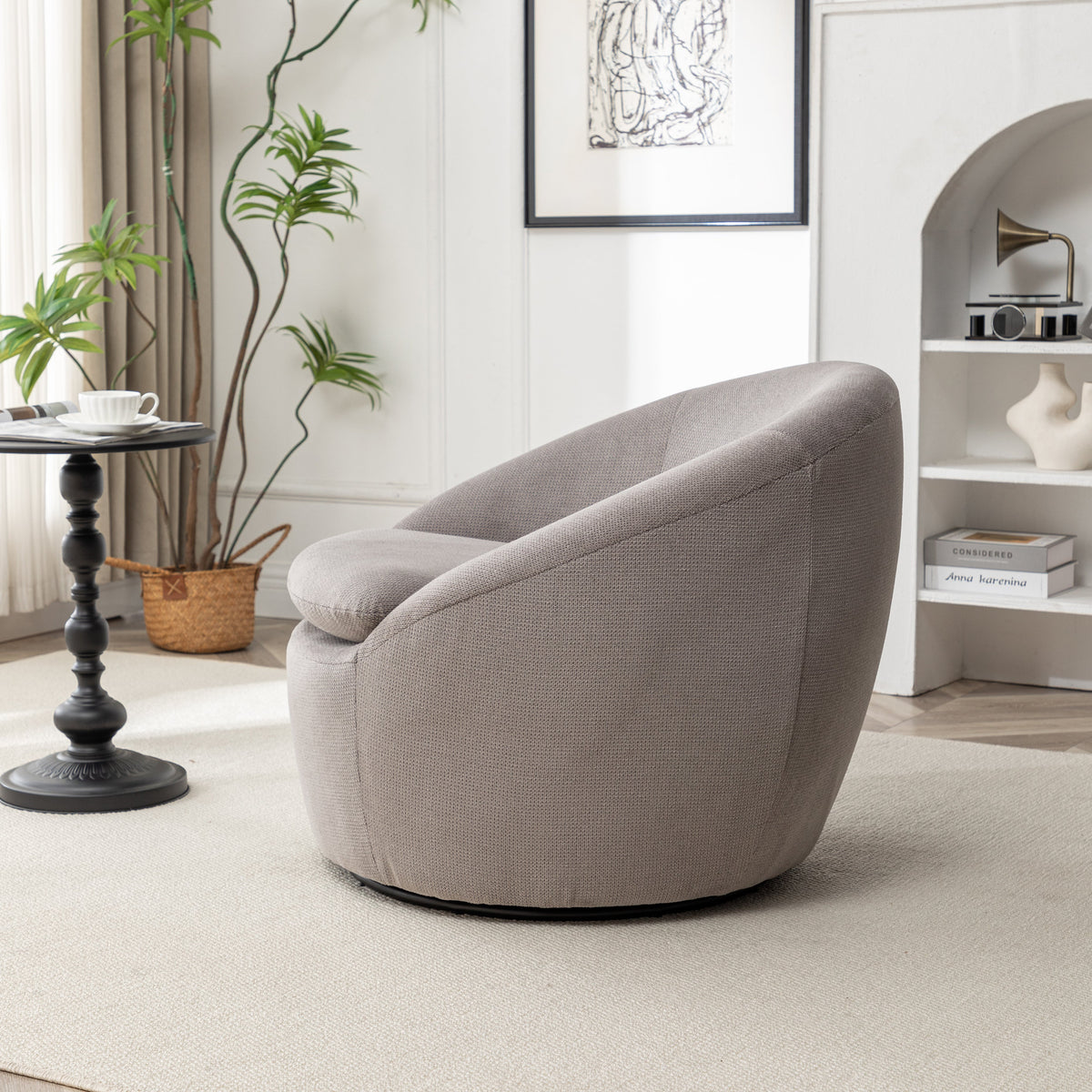 Winnie Modern Teddy Fabric Barrel Chair - 360° Swivel, photo 8 of 10