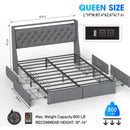 Queen Platform Bed Frame With RGB LED & Charging Station, Storage Headboard by HouseOfZazla