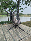 2 person wicker double swing chair with cushion grey