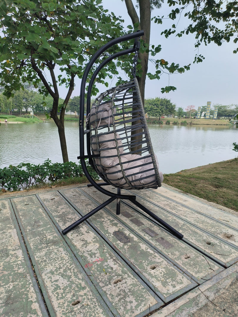 2 person wicker double swing chair with cushion grey