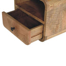 Extra Mini Wall-Mounted Curved Oak-ish Nightstand with Open Slot, 1-Drawer