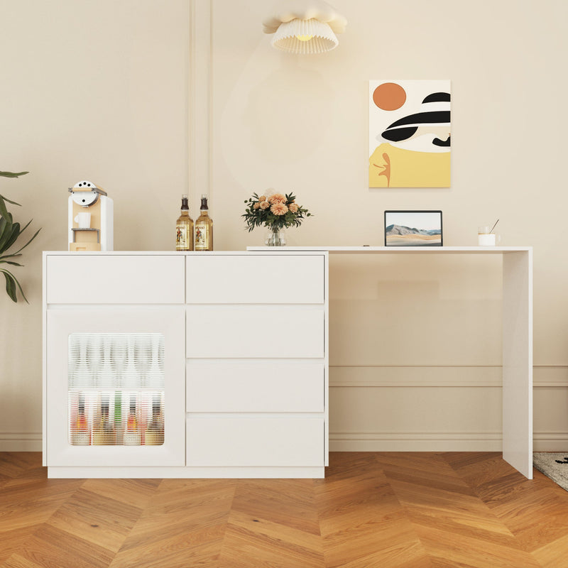 44"-85" Extendable Sofa Bar Table Cabinet Behind Couch Pub Table with LED