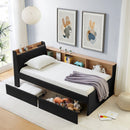 Upholstered Daybed With Storage Headboard, Wireless Charging, LED Lights by HouseOfZazla