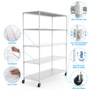 5 Tier 7500lbs Heavy Duty Adjustable Storage Rack Metal Shelf Wire Shelving Unit with Wheels & Shelf Liners - 82" H x 60" L x 24" D - White