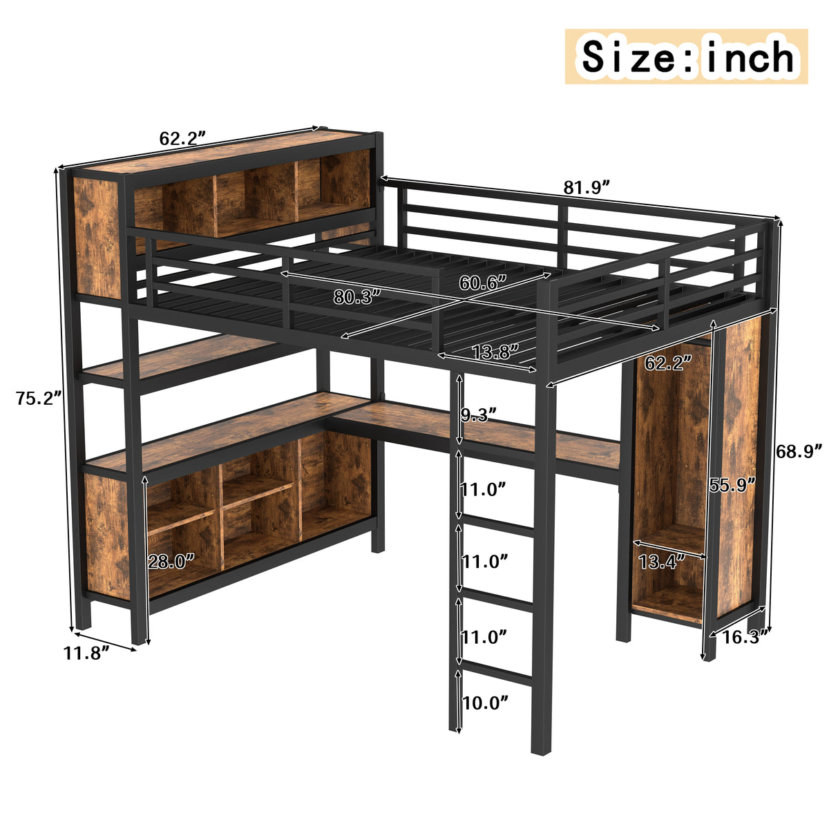 Metal Loft Bed with Wardrobe and L-Shaped Desk, photo 4 of 10