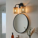 Quell - Double Light Vanity With Natural Shade Wall Lamp - Black / Rattan by HouseOfZazla