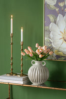 9x9x10' Decorative Round Ceramic Flower Vase with Small Handles and Textured Motif, Gold by HouseOfZazla