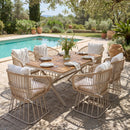 Outdoor 7-Piece Dining Set - Rectangular Teak Wood Table + 6 Wicker Chairs