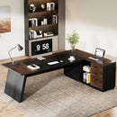 L-Shaped Executive Desk With File Cabinet & Drawers, Large Home Office Computer Workstation