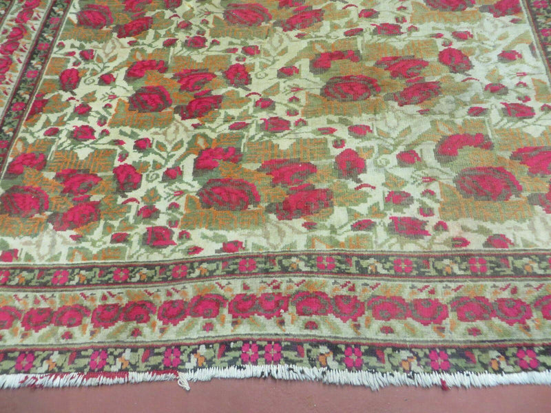 5' X 6' Antique Handmade India Floral Oriental Wool Rug Roses Flowers Traditional Contemporary Design