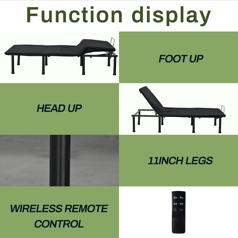 Adjustable Bed Base -FULL-THREE FOLD- Motorized Head and Foot Incline - Quick and Easy Assembly