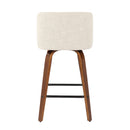 Toriano - Mid-Century Modern Counter Stool, Square Footrest (Set of 2) - Walnut / Cream by HouseOfZazla