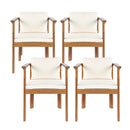 Outdoor Dining Chair Set of 4 with Curved Acacia Wood Arms and Cream Cushions by HouseOfZazla
