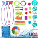 24Pcs Diving Toys Swimming Pool Toys Swim Toys for Kids Aged 3+ Years Old Swim Thru Rings Torpedoes Gems Volleyball Storage Bag by GBruno Store