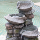 Indoor Outdoor Stone Water Fountain, 4 Tier Polyresin Cascading Rock Bowl Freestanding Fountain With LED Ligh - Gray by HouseOfZazla