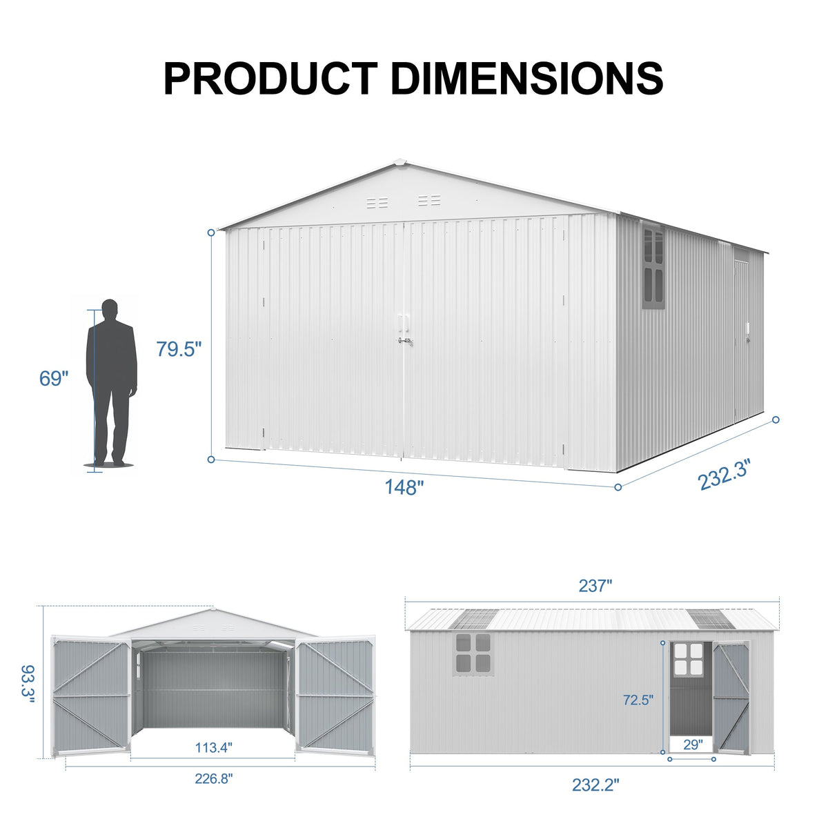 Outdoor Storage Shed 20x13 FT - Metal Garden Utility Shed, photo 3 of 10