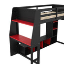 Gaming Loft Bed With Desk, Multi Storage Shelves, LED Lighting, And Hanging Clothes Rack by Unique Piece Furniture
