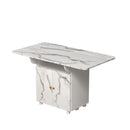 Versatile Marble Folding Dining Table With Storage Rack And Cabinet, 6 Wheels - White by HouseOfZazla