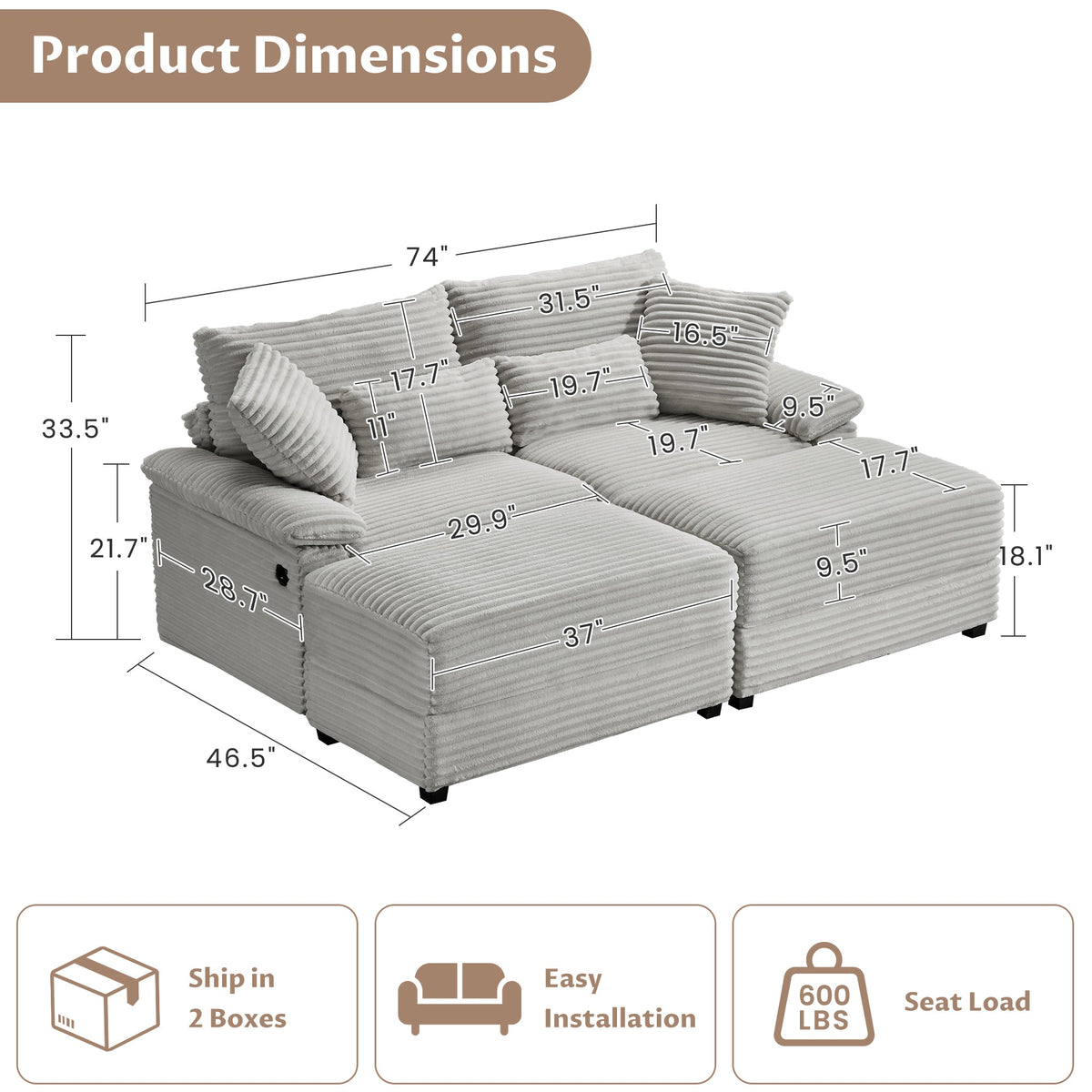 Double Chaise Lounge Set with Reversible Ottoman, photo 7 of 10