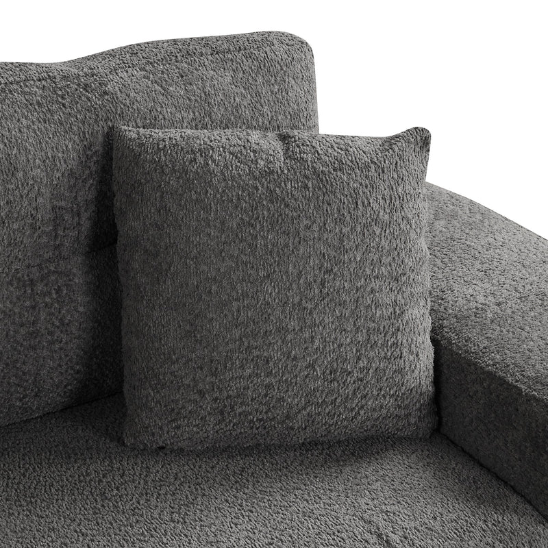 87.7" Convertible Sleeper, Sectional Pull Out Sofa Bed with Storage Ottoman, 2 Throw Pillows, 2 Stools, Wireless Charger and Two Hidden USB Ports for Living Room, Dark Gray