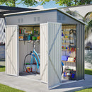 4x8 Slope-Roof Reinforced Storage Shed with Weatherproof Sloping Roof & 4 Air Vents, Heavy-Duty Sturdy Metal Frame, Left/Right Optional Door, Outdoor Tool Shed Warehouse for Garden Storage Pet House by Montret